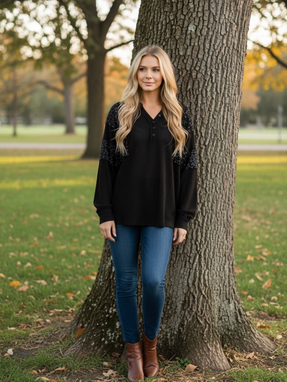 Davi&Dani Black Sequin Waffle Top Size 1X